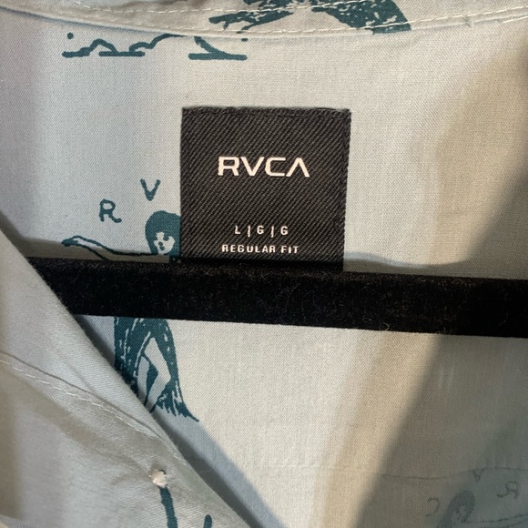 RVCA Shirt Men L Blue Hawaiian Hula Hands Button Down Short Sleeve Regular Fit - Picture 2 of 3